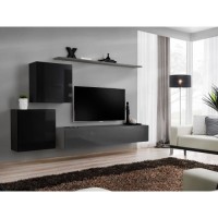 Ensemble meuble salon SWITCH V design, coloris gris et noir brillant.