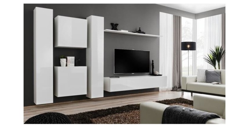 Ensemble meuble salon SWITCH VI design, coloris blanc brillant.