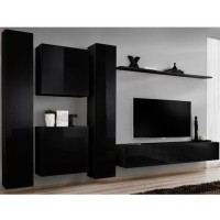 Ensemble meuble salon SWITCH VI design, coloris noir brillant.