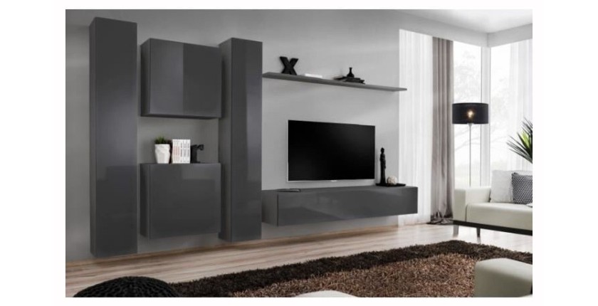 Ensemble meuble salon SWITCH VI design, coloris gris brillant.