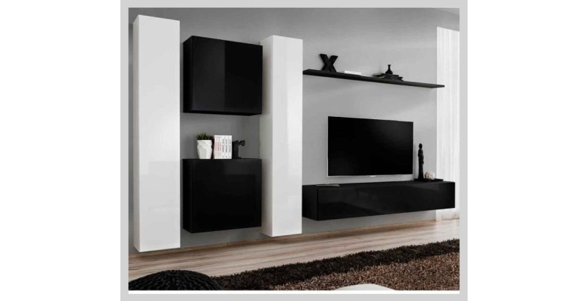 Ensemble meuble salon SWITCH VI design, coloris noir et blanc brillant.