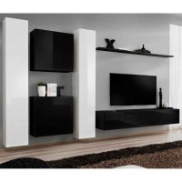 Ensemble meuble salon SWITCH VI design, coloris noir et blanc brillant.