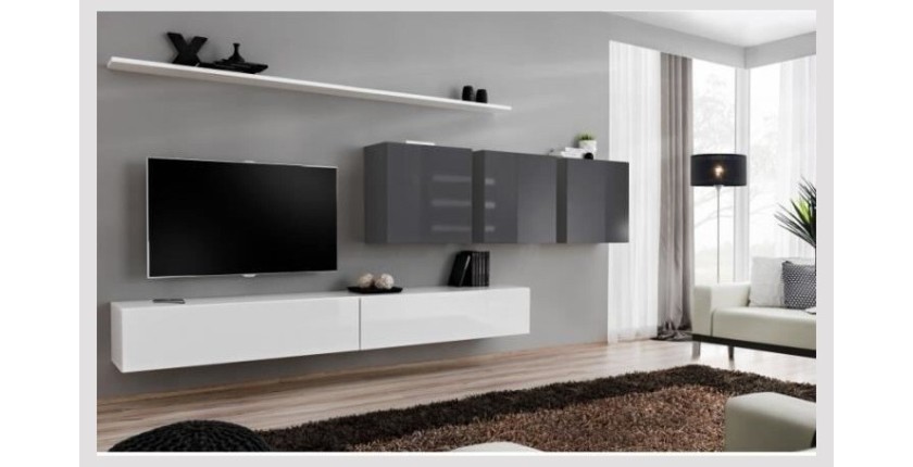 Ensemble meuble salon SWITCH VII design, coloris blanc et gris brillant.