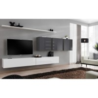 Ensemble meuble salon SWITCH VII design, coloris blanc et gris brillant.