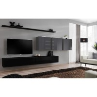 Ensemble meuble salon SWITCH VII design, coloris noir et gris brillant.