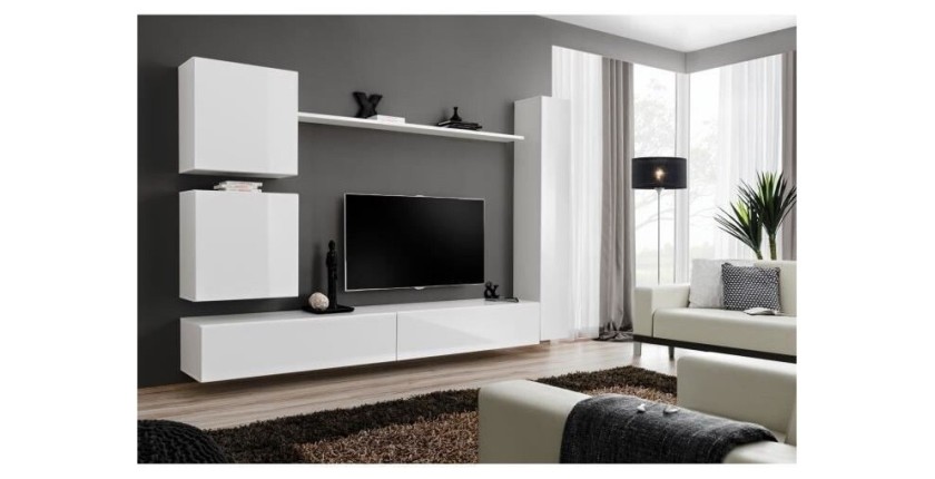 Ensemble meuble salon SWITCH VIII design, coloris blanc brillant.