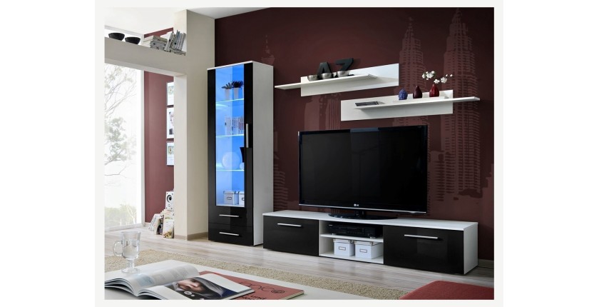Meuble TV GALINO design, coloris noir et blanc brillant. Meuble moderne et tendance pour votre salon.