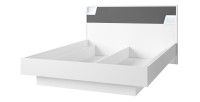 Lit 160X200 avec coffre de la collection FULMO. coloris blanc et finitions gris béton.