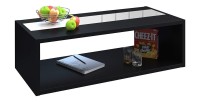 Table basse DANN style contemporain noir avec bandeau vitré - L 116 x l 51 cm