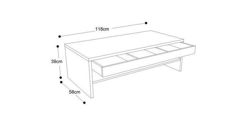 Table basse TRIGO avec tiroir coloris Blanc brillant - longeur 118 cm