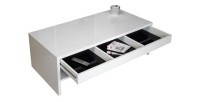 Table basse TRIGO avec tiroir coloris Blanc brillant - longeur 118 cm