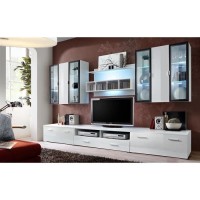 Ensemble meuble salon Quadro Blanc/Blanc laqué de haute brillance avec LED