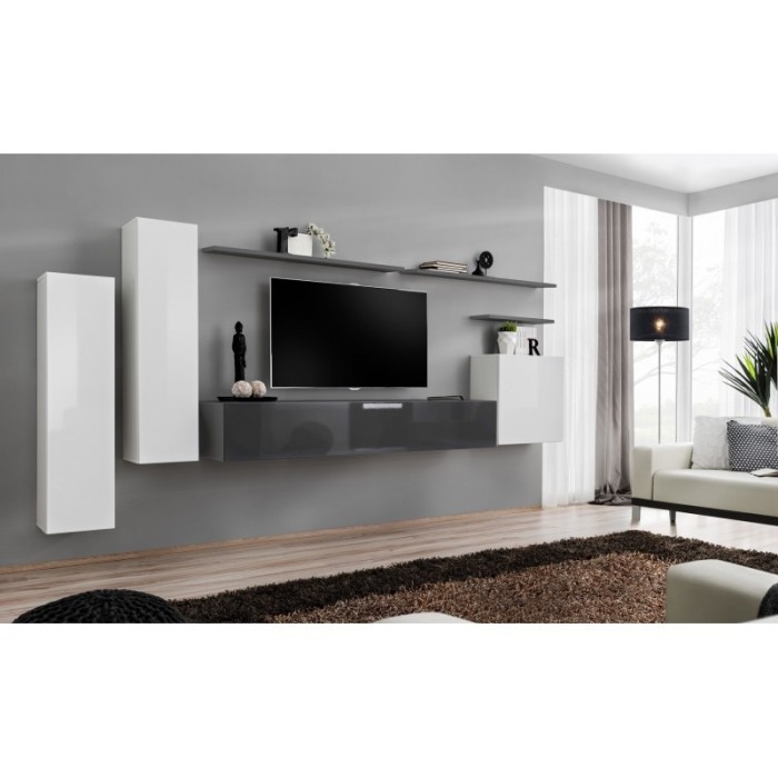 Ensemble de meubles de salon collection SWITCH I design, coloris blanc et gris brillant.