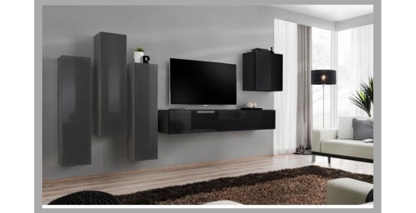 Ensemble de meubles de salon design collection SWITCH III. Coloris gris et noir brillant.