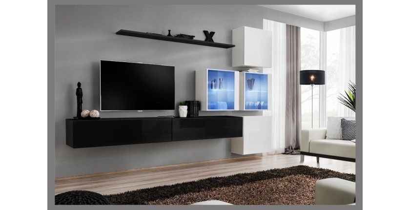 Ensemble meubles de salon SWITCH XIX design, coloris noir et blanc brillant.
