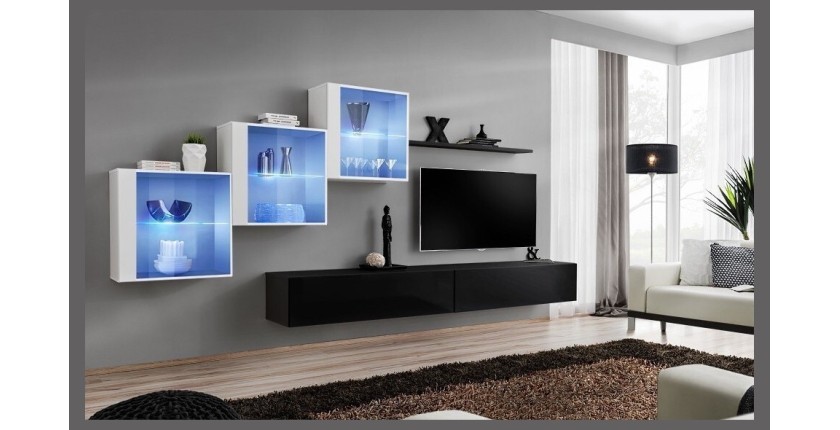 Ensemble meubles de salon SWITCH XX design, coloris noir et blanc brillant.
