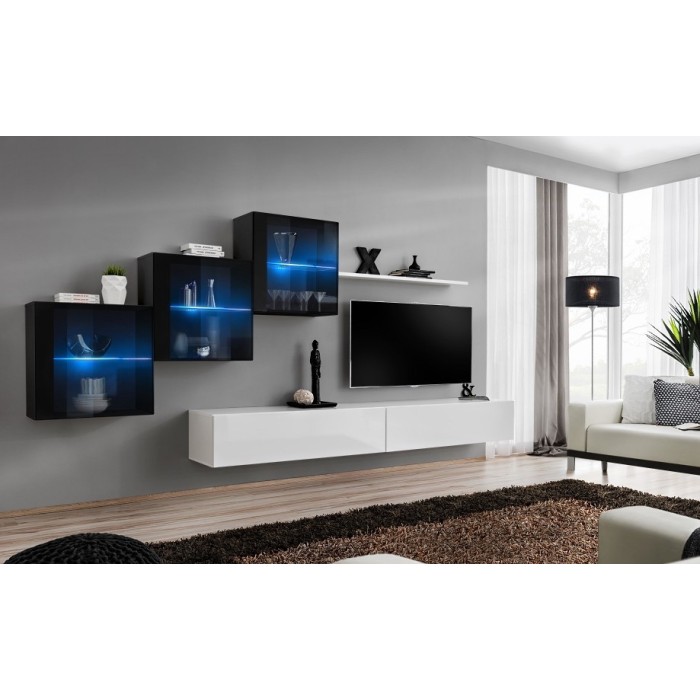 Ensemble meubles de salon SWITCH XX design, coloris blanc et noir brillant.