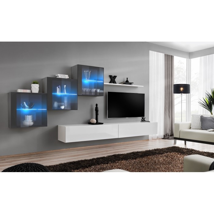 Ensemble meubles de salon SWITCH XX design, coloris blanc et gris brillant.