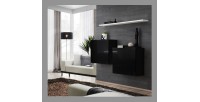 Ensemble meubles de salon SWITCH SBI design, coloris noir brillant et étagère blanche.