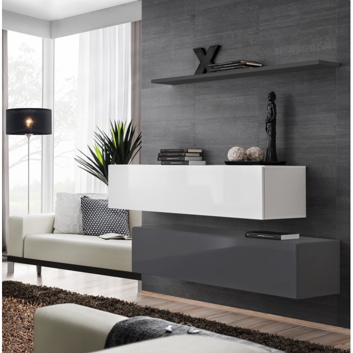 Ensemble meubles de salon SWITCH SBII design, coloris gris et blanc brillant.