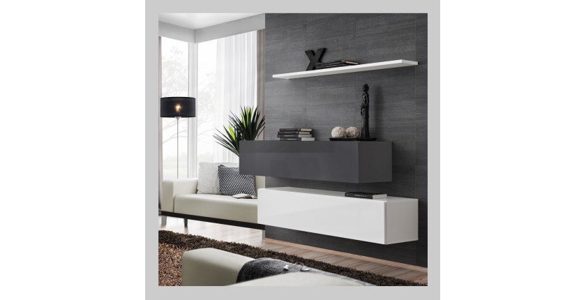 Ensemble meubles de salon SWITCH SBII design, coloris blanc et gris brillant.