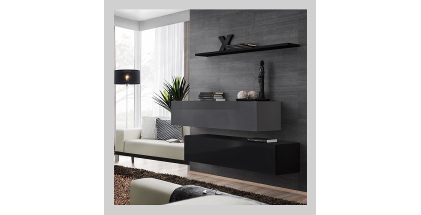 Ensemble meubles de salon SWITCH SBII design, coloris noir et gris brillant.