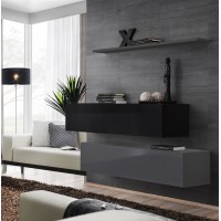 Ensemble meubles de salon SWITCH SBII design, coloris gris et noir brillant.