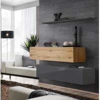 Ensemble meubles de salon SWITCH SBII design, coloris gris brillant et chêne Wotan.