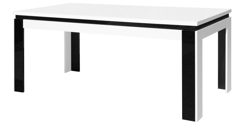 Table salle à manger LINA 180cm . Coloris blanc. Table 6 personnes brillante noire et blanche . Design moderne.