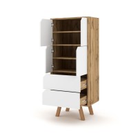 Vaisselier design AOMORI 2 tiroirs, 4 portes, coloris hêtre et blanc mat