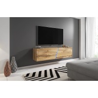 Meuble TV suspendu design SPEED, 160 cm, 1 porte, coloris chêne avec LED intégrée.