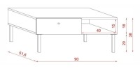 Table basse moderne RULIA 1 tiroir et 1 niche, coloris chêne et blanc mat