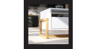Table basse design GEILO 1 tiroir et 2 niches, coloris hêtre et blanc mat