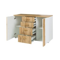 Commode WOOD. Coloris chêne et blanc. Meuble design, idéal pour votre chambre