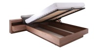Lit avec coffre RENATO + sommier + tables de chevet intégrées avec LED, couchage 180x200 cm. coloris walnut