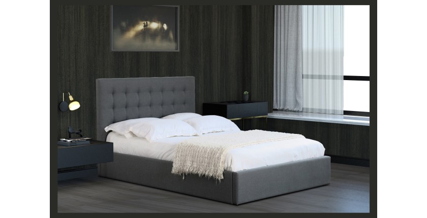 Lit design gris LUX 160cm deux places, avec sommier, pour une chambre adulte ou ado.