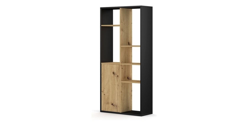 Étagère design JERICHO, 160 cm, 6 niches, design et moderne, coloris noir mat et chêne