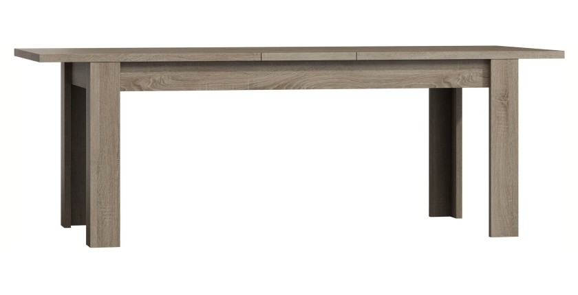 Table extensible pour salle à manger ROMI. Dimensions 160-200 cm avec rallonge. Coloris Oak canyon, chêne clair