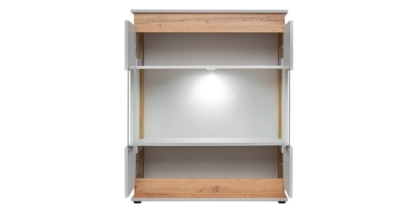 Vaisselier, bibliothèque, vitrine MUNICH modèle bas + LED. Meuble design idéal pour votre salle à manger