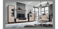 Meuble TV 160 Collection OASIS. Nombreux rangements. Coloris gris anthracite et bois. Style design.