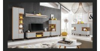 Meuble TV 160 Collection CORDOBA. 2 niches et 2 tiroirs. Coloris chêne et gris. Style design.