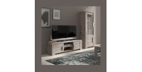 Meuble tv design AMEK couleur chêne. Idéal pour poser votre télévision et meubler votre salon. Deux portes, deux niches
