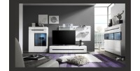 Meuble TV 180cm Collection LUCIA. 2 tiroirs, coloris blanc, façades brillantes. Style design.