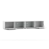 Meuble TV design LEON II XXL, 2 mètres, 2 portes et 4 niches, coloris blanc et gris brillant