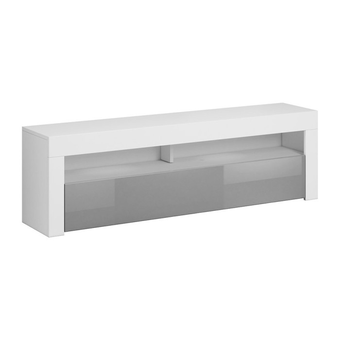 Meuble TV design MEXICO 160 cm, 1 porte et 1 niche, coloris blanc et gris