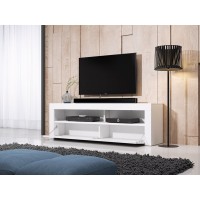 Meuble TV design MEXICO 160 cm, 1 porte et 1 niche, coloris blanc et gris