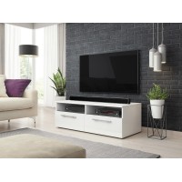 Meuble TV design BONNIE 100 cm, 2 portes et 2 niches, coloris blanc mat et blanc brillant