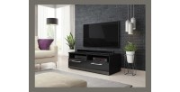 Meuble TV design BONNIE 100 cm, 2 portes et 2 niches, coloris noir mat et noir brillant