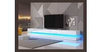 Meuble TV design suspendu FLY DOUBLE 280 cm à 4 tiroirs, coloris blanc + LED