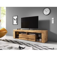 Meuble TV design MONTBLANC 140 cm, 1 porte et 2 niches, coloris chêne Wotan.